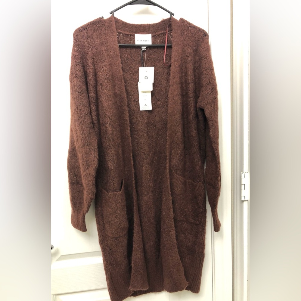 Pink Rose Chocolate Brown Cardigan